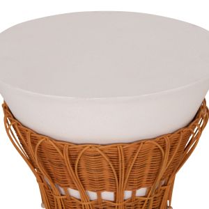 ROUND SIDE TABLE PERRAL HM18164.02S FIBER CEMENT IN WHITE COLOR - NATURAL RATTAN - D42X36HCM.