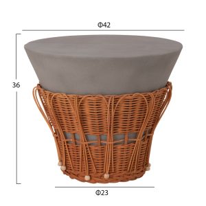 ROUND SIDE TABLE PERRAL HM18164.03S FIBRO CEMENT IN GREY - NATURAL RATTAN - D42X36HCM.