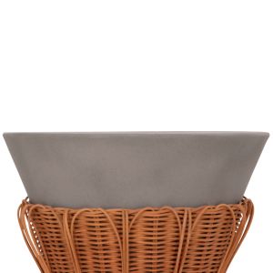 ROUND SIDE TABLE PERRAL HM18164.03S FIBRO CEMENT IN GREY - NATURAL RATTAN - D42X36HCM.