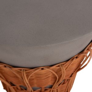ROUND SIDE TABLE PERRAL HM18164.03S FIBRO CEMENT IN GREY - NATURAL RATTAN - D42X36HCM.