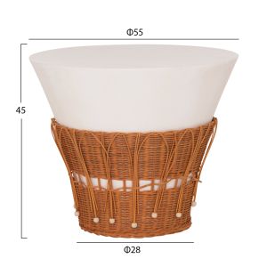 ROUND COFFEE TABLE PERRAL HM18164.02L FIBERCEMENT IN WHITE COLOR - NATURAL RATTAN - D55X45HCM.