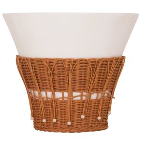 ROUND COFFEE TABLE PERRAL HM18164.02L FIBERCEMENT IN WHITE COLOR - NATURAL RATTAN - D55X45HCM.