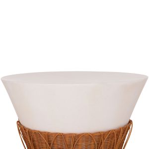 ROUND COFFEE TABLE PERRAL HM18164.02L FIBERCEMENT IN WHITE COLOR - NATURAL RATTAN - D55X45HCM.