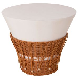 ROUND COFFEE TABLE PERRAL HM18164.02L FIBERCEMENT IN WHITE COLOR - NATURAL RATTAN - D55X45HCM.