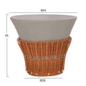 ROUND COFFEE TABLE PERRAL HM18164.03L FIBER CEMENT IN GREEN-GRAY - NATURAL RATTAN - D55X45HCM.