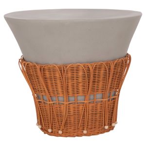 ROUND COFFEE TABLE PERRAL HM18164.03L FIBER CEMENT IN GREEN-GRAY - NATURAL RATTAN - D55X45HCM.