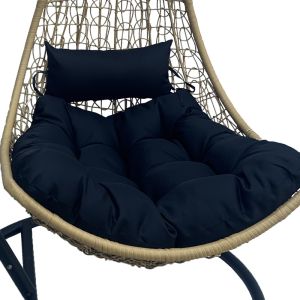Люлка Nest с основа Soleil, черен метал - естествен пе ратан с черна възглавница 120x95x195см