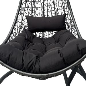 Люлка Nest с основа Soleil, черен метал - естествен пе ратан с черна възглавница 120x95x195см