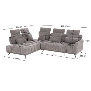 Left corner 5-seater sofa Myron SM3318.01L gray payment 290X110-225X110H