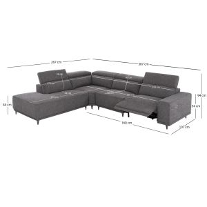 Left corner 5-seater sofa with adjustable headboard Lunaris SM3316.01L gray fabric 307X267X94V