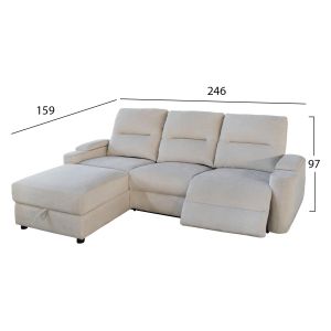 LEFT CORNER SOFA SYNTHIA HM3308.01L WITH STORAGE - BEIGE FABRIC 246X159X97CM.