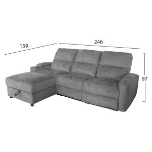LEFT CORNER SOFA SYNTHIA HM3308.03L WITH STORAGE - GREY FABRIC 246X159X97CM.
