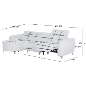 Left corner three-seater sofa with adjustable backrest Valente SM3317.01L light gray fabric 275X160X104H