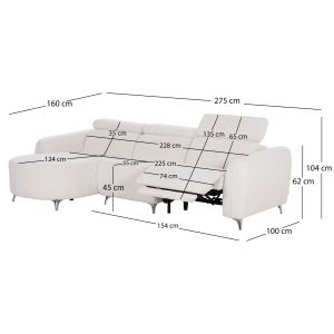 Left corner three-seater sofa with adjustable headboard Valente SM3317.02L beige fabric 275X160X104H