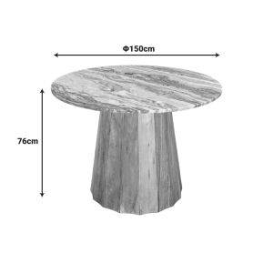 Ezerdian table solid acacia wood in natural color and marble top Diameter 150x76 cm
