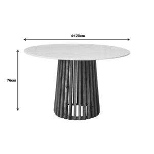 Marble Bold table, solid acacia wood base, natural, with white marble top 150 mm D120x76cm