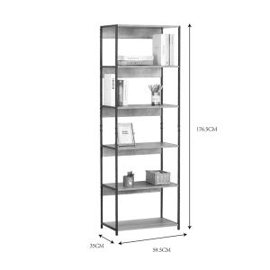 Kaliano metal bookcase, oak-black, 59.5x35x176.5 cm
