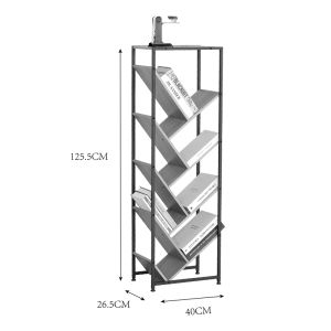 Metal bookcase Orunta, oak-black, 40x26.5x125 cm