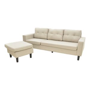 Maneli reversible corner sofa, beige-sand, fabric, 196x138/77x82cm