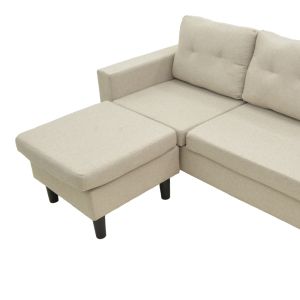 Maneli reversible corner sofa, beige-sand, fabric, 196x138/77x82cm