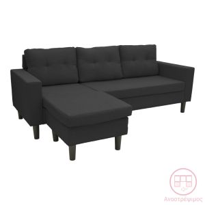 Maneli swivel corner sofa, black fabric, 196x138/77x82 cm