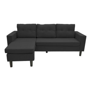 Maneli swivel corner sofa, black fabric, 196x138/77x82 cm