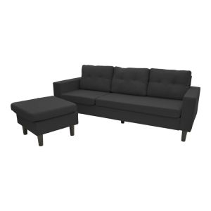 Maneli swivel corner sofa, black fabric, 196x138/77x82 cm