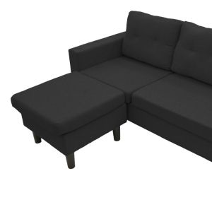 Maneli swivel corner sofa, black fabric, 196x138/77x82 cm