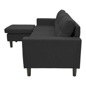 Maneli swivel corner sofa, black fabric, 196x138/77x82 cm