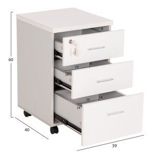 Office cabinet with key Vance white melamine -- wheels 39X40X60 cm.
