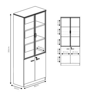 Офис шкафове Oscar орех-антрацит 200x40x200см
