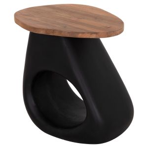 Side table Aida HM4692.01 fiber cement in black -- teak top 47X60X59 cm.