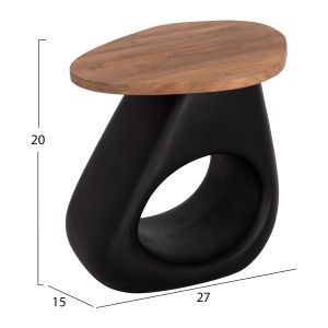 Side table Aida HM4692.01 fiber cement in black -- teak top 47X60X59 cm.