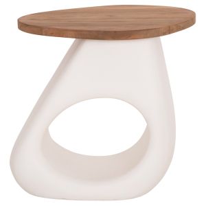 Side table Aida HM4692.02 fiber cement in white -- teak top 47X60X59 cm.
