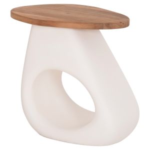 Side table Aida HM4692.02 fiber cement in white -- teak top 47X60X59 cm.