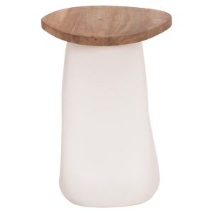 Side table Aida HM4692.02 fiber cement in white -- teak top 47X60X59 cm.