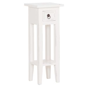 Side table Ramu HM9484.03 mahogany wood with drawer in white 25X25X66.5 cm.