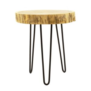 Side table Tripp I solid acacia wood in natural black shade - metal legs D41χ45cm