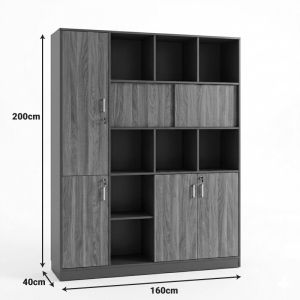 Professional bookcase Bokanza walnut-anthracite 160x40x200cm