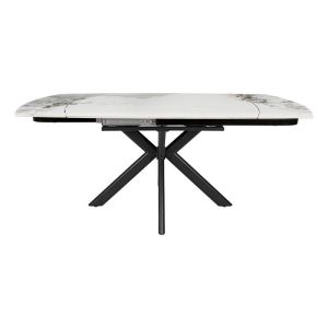 Extendable dining table Armoni with white ceramic top and metal legs 120-180x90x75cm