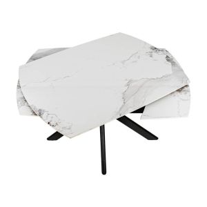 Extendable dining table Armoni with white ceramic top and metal legs 120-180x90x75cm