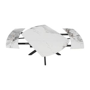 Extendable dining table Armoni with white ceramic top and metal legs 120-180x90x75cm