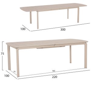 EXTENDABLE DINING TABLE SYMPO HM6415.05 BEIGE ALUMINUM 220-300X100X75CM.