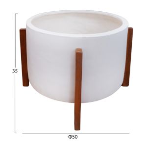 Саксия Hoff HM4682.02L от фиброцимент в бял цвят - основа от тиково дърво Φ50X35HCM