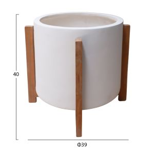 Саксия Hoff HM4682.02M от фиброцимент в бяло - основа от тиково дърво Φ40X39HCM