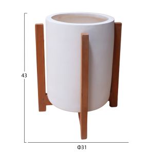 Саксия Hoff HM4682.02S от фиброцимент в бяло - основа от тиково дърво Φ33X42HCM