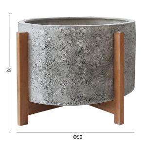 Саксия Hoff HM4682.03L от фиброцимент в сиво - основа от тиково дърво Φ50X35HCM