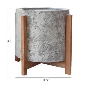 Саксия Hoff HM4682.03M от фиброцимент в сиво - основа от тиково дърво Φ40X39HCM