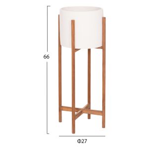 Саксия Rentil HM4684.02L фиброцимент в бял цвят - основа от тик Φ27X66HCM