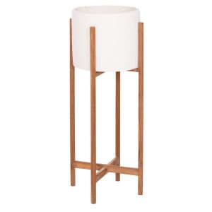 Саксия Rentil HM4684.02L фиброцимент в бял цвят - основа от тик Φ27X66HCM
